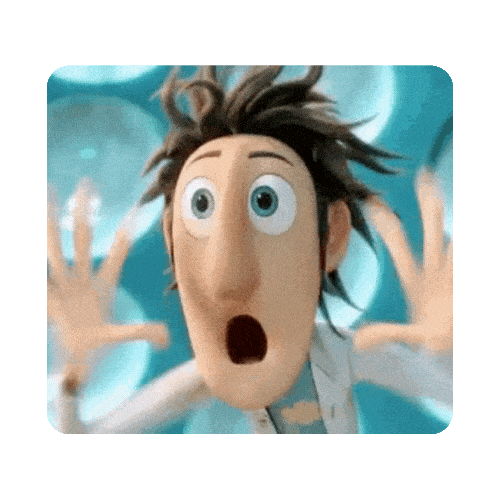 Personnage animé surpris derrière une vitre.