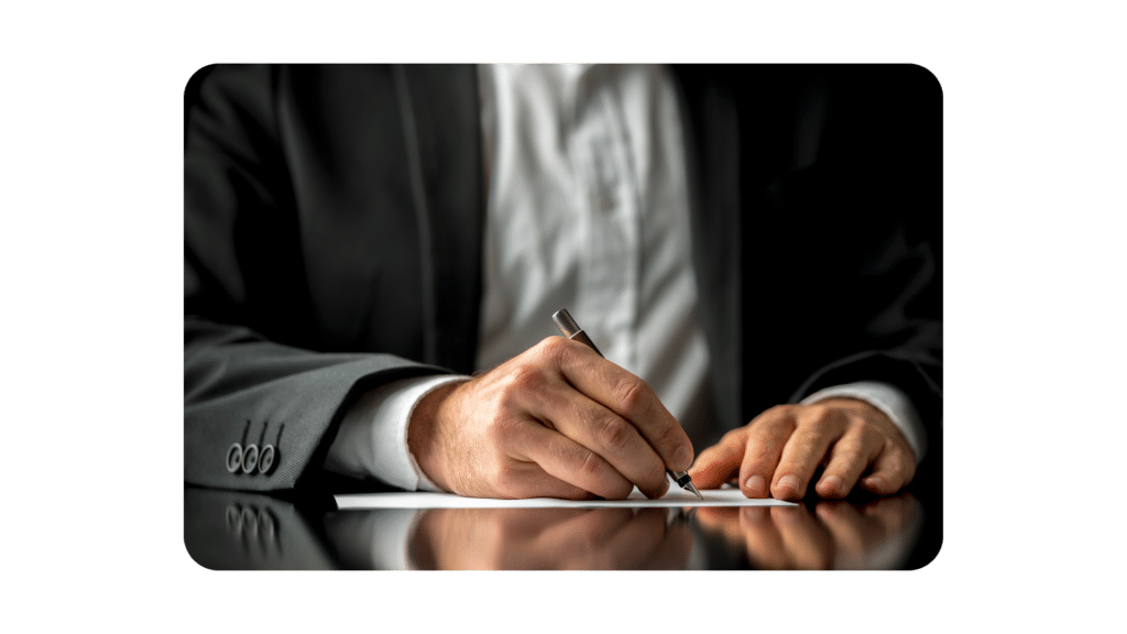 Homme signant un document.